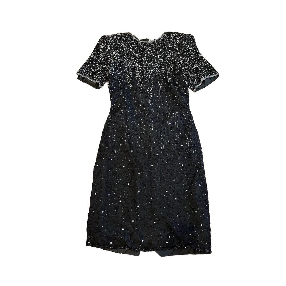 Vintage Laurence Kazar Women's Size S Beaded Silk Dress Black Party cocktail